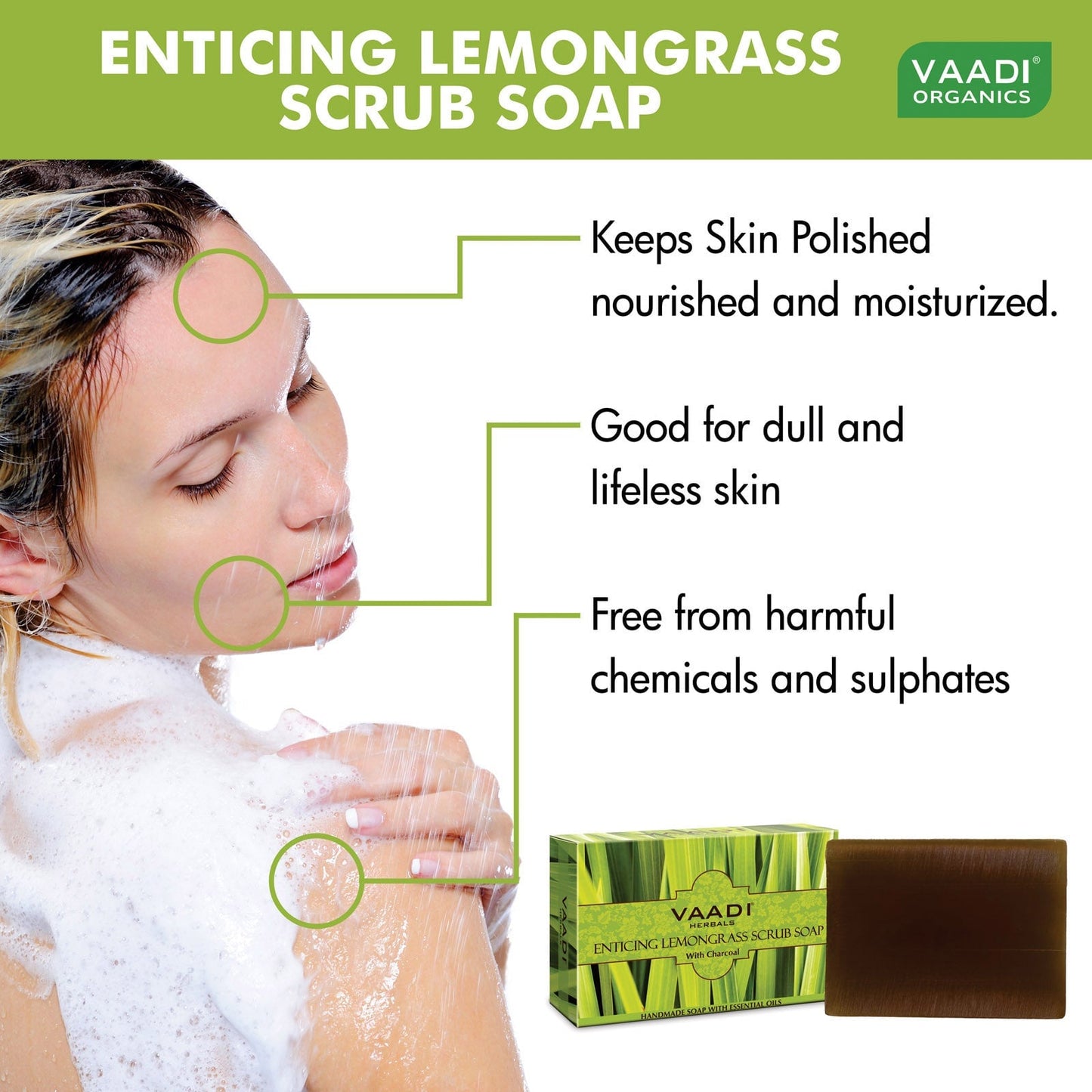 Enticing Organic Lemongrass Soap with Charcoal - Exfoliates & Polishes Skin (75 gms / 2.7 oz)