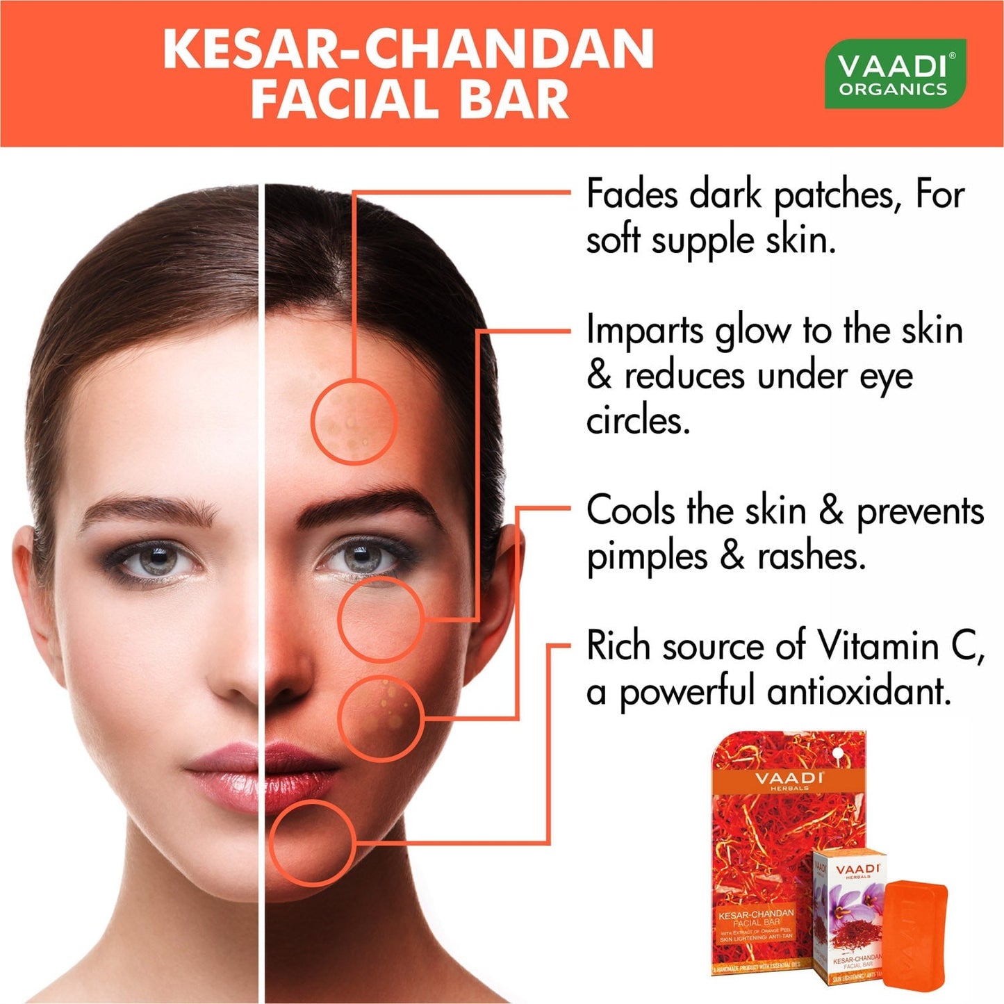 Saffron Sandal Facial Bar with Orange Peel Extract - Reduces Marks (25 gms/0.9 oz)