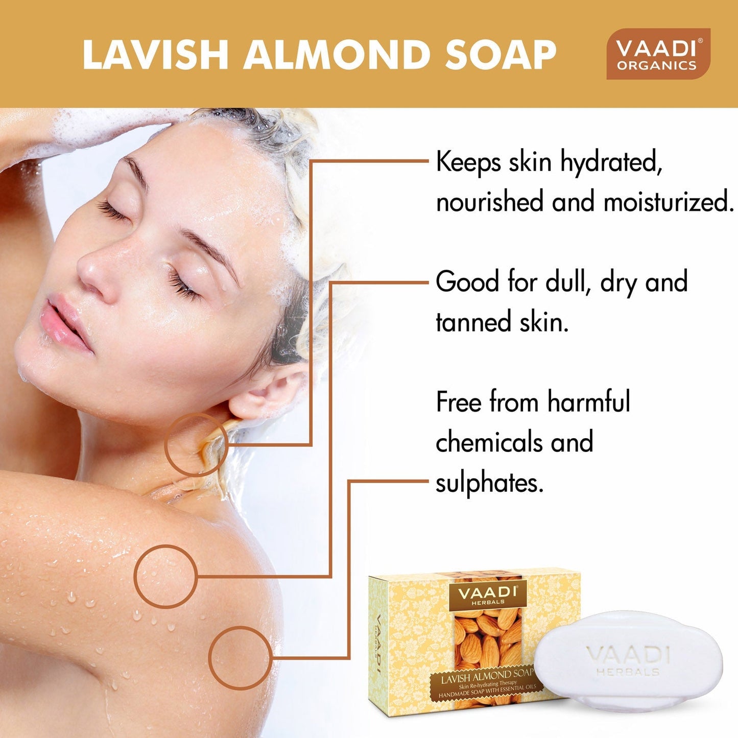 Rehydrating Organic Lavish Almond Soap with Honey & Aloe Vera - Improves Complexion (75 gms/2.7 oz)