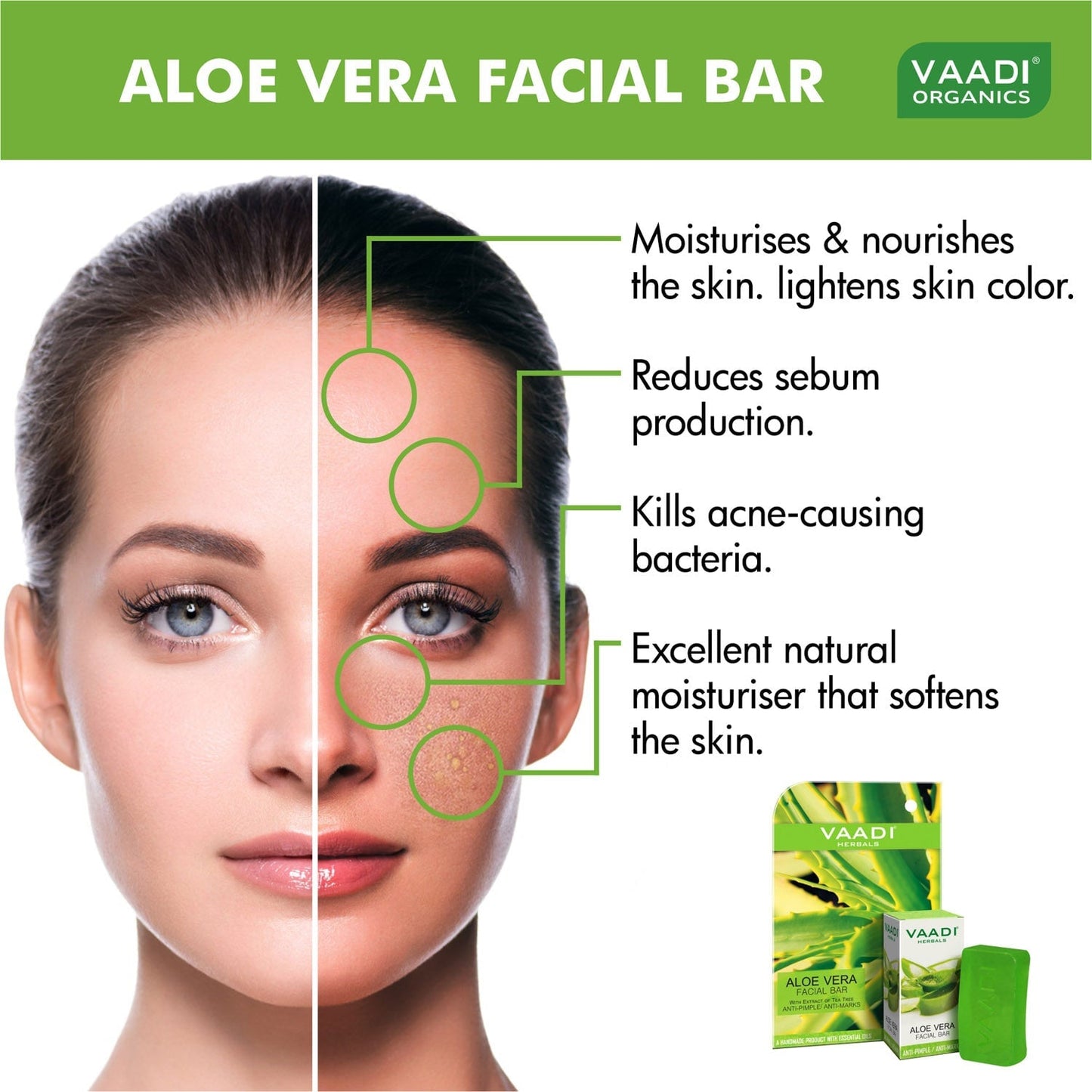 Aloe Vera Facial Bar with Tea Tree and Honey - Reduces Acne (25 gms/0.9 oz)