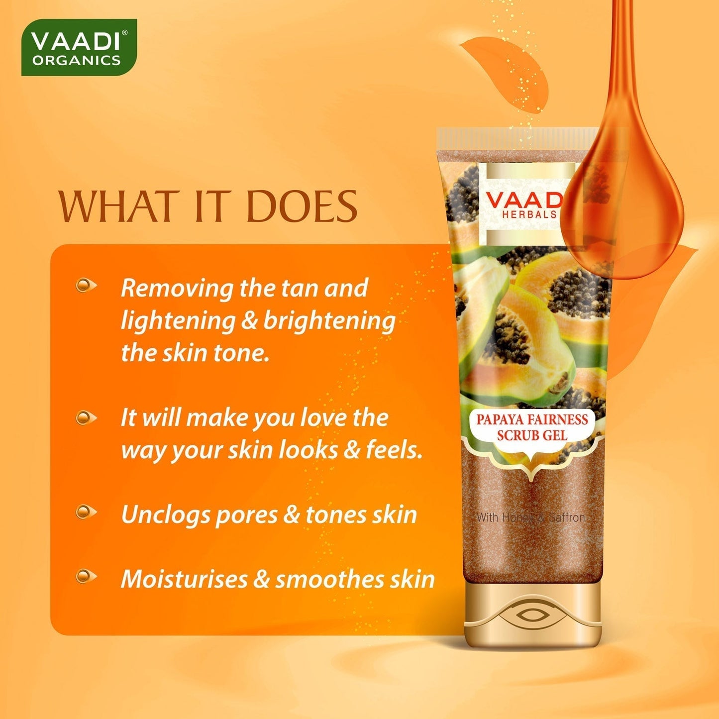 Papaya Scrub Gel with Honey & Saffron - Reduces Tan - Smoothens Skin Texture - Makes Skin Flawless (110 gms / 4 oz)