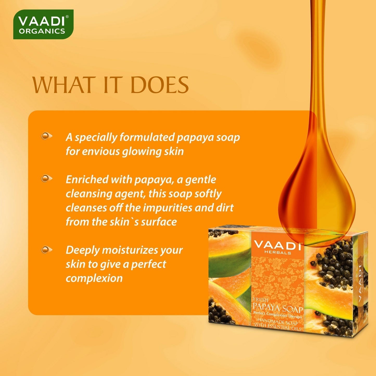 Organic Fresh Papaya Soap - Clears Impurities off Skin - Evens Skin Tone (75 gms / 2.7 oz)