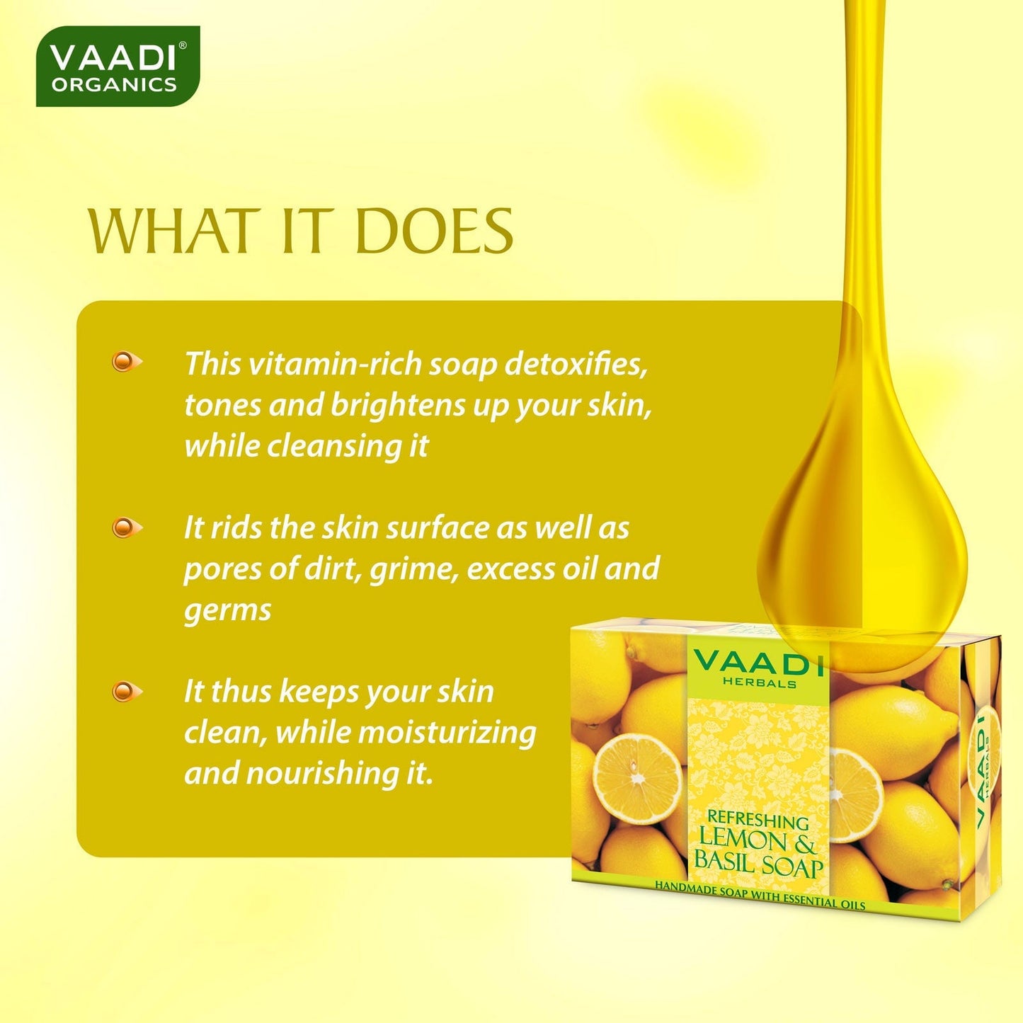 Refreshing Organic Lemon & Basil Soap - Tones & Brightens Skin (6 x 75 gms / 2.7 oz)
