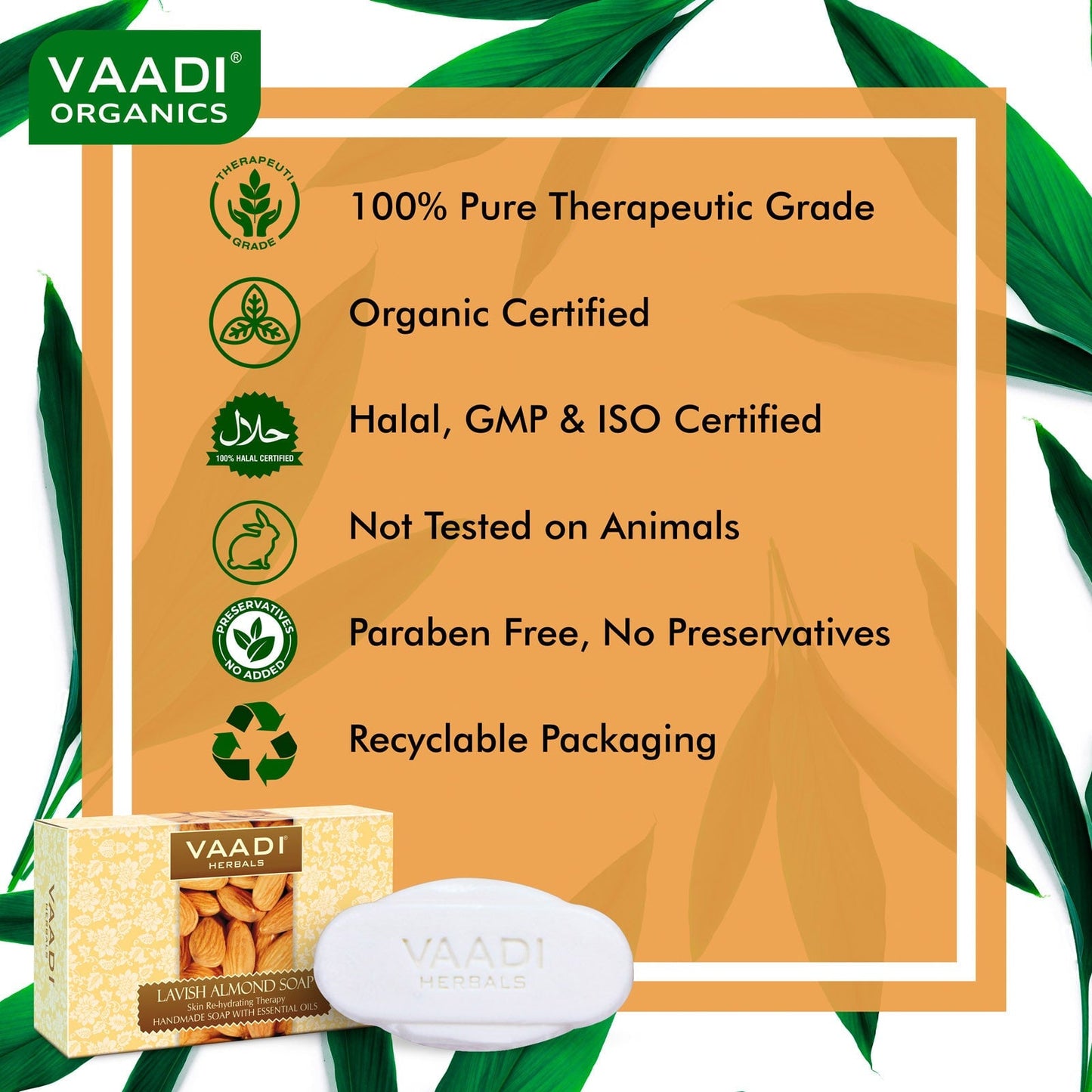 Rehydrating Organic Lavish Almond Soap with Honey & Aloe Vera - Improves Complexion (75 gms/2.7 oz)