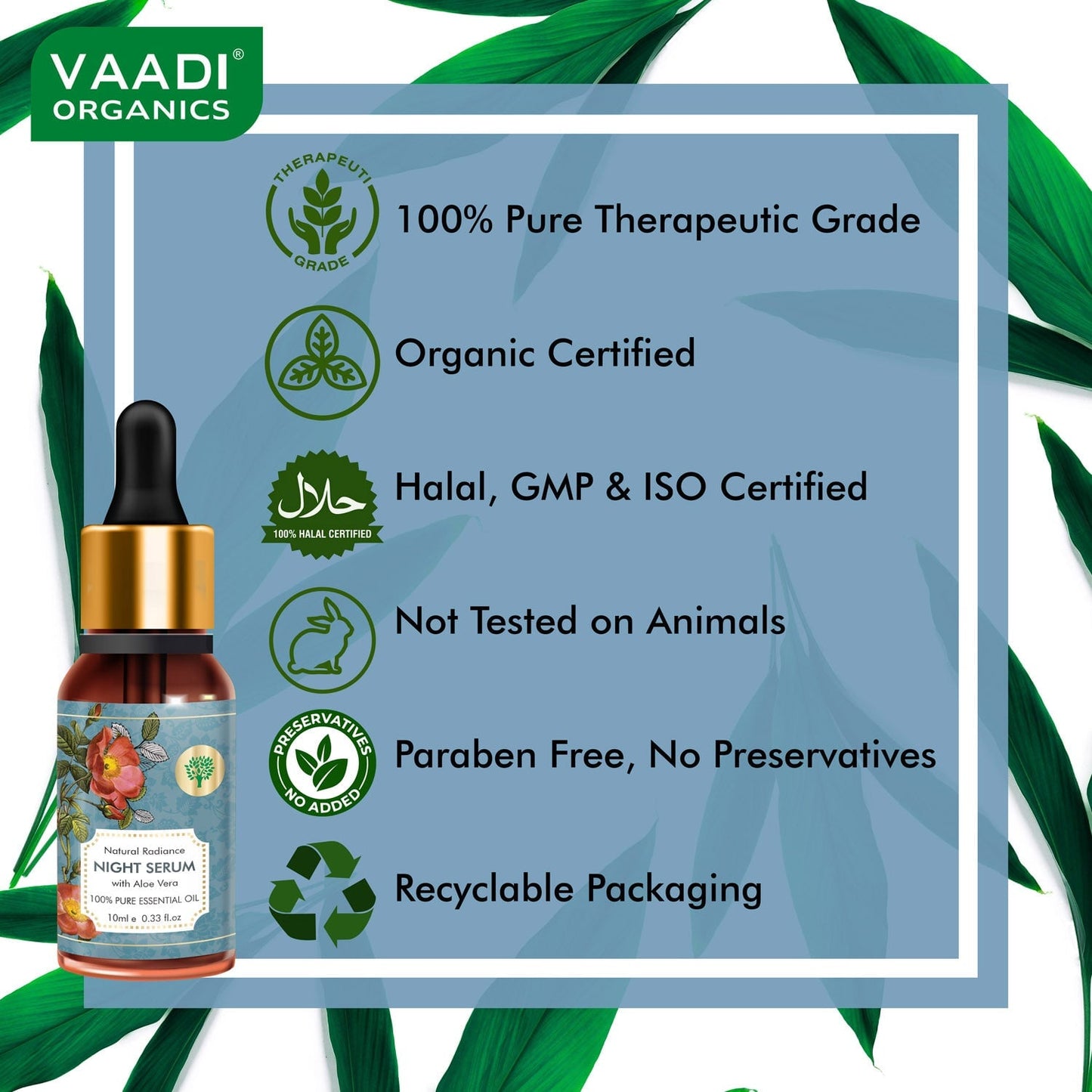 Natural Radiance Night Serum with Aloe Vera - Reduces Dark Spots & patches, Repairs Damaged & Uneven Skin (10 ml/ 0.33 oz)