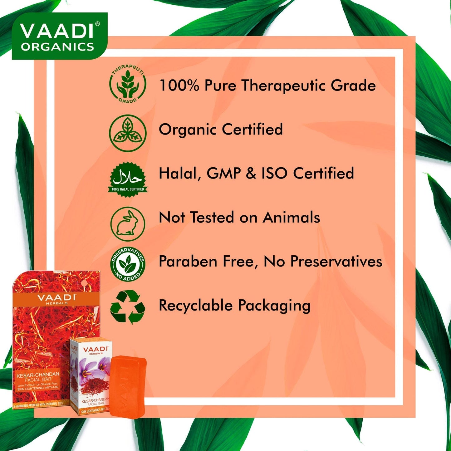 Saffron Sandal Facial Bar with Orange Peel Extract - Reduces Marks (25 gms/0.9 oz)