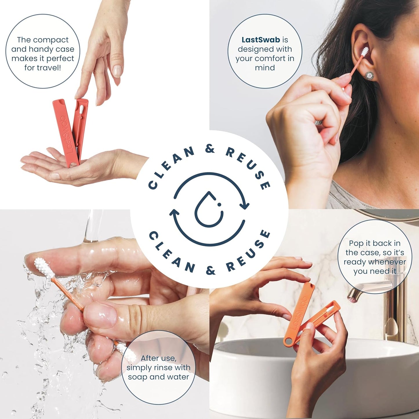 LastSwab® Reusable Cotton Swabs for Gentle & Eco-Friendly Beauty Routines - The Sustainable Alternative to Single-Use Q Tips - Zero Waste & Easy to Clean - Comes with a Travel Case Holder (Red)