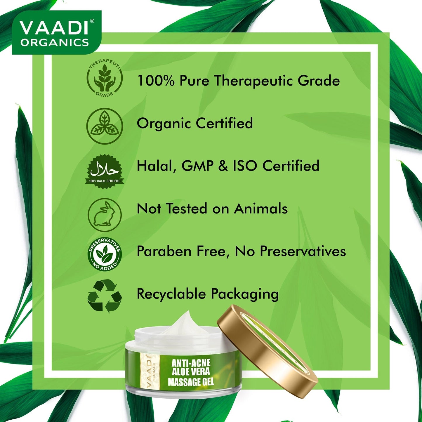 Anti Acne Aloe Vera Massage Gel - Removes Skin Impurities - Keeps Skin Soft (50 gms/ 2 oz)