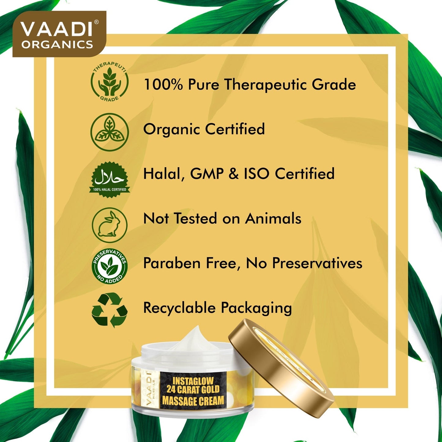 24 Carat Gold Massage Cream with Marigold & Wheatgerm Oil - Clears Oil & Impurities - Makes Skin Luminous ( 50 gms / 2oz)