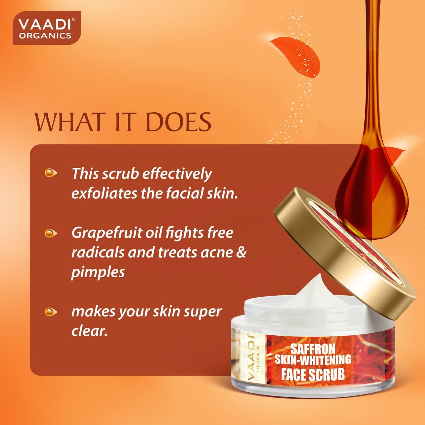 Skin Brightening Organic Saffron Scrub with Basil Oil & Shea Butter - Improves Complexion - Reduces Puffiness, Marks & Spots ( 50 gms/2 oz)
