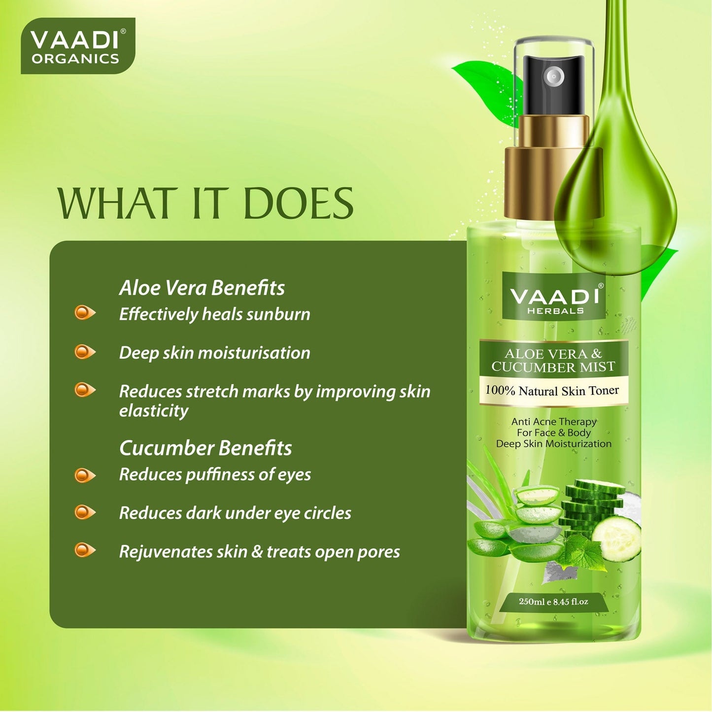 Aloe Vera & Cucumber Mist - 100% Natural Skin Toner (250 ml / 8.5 fl oz)