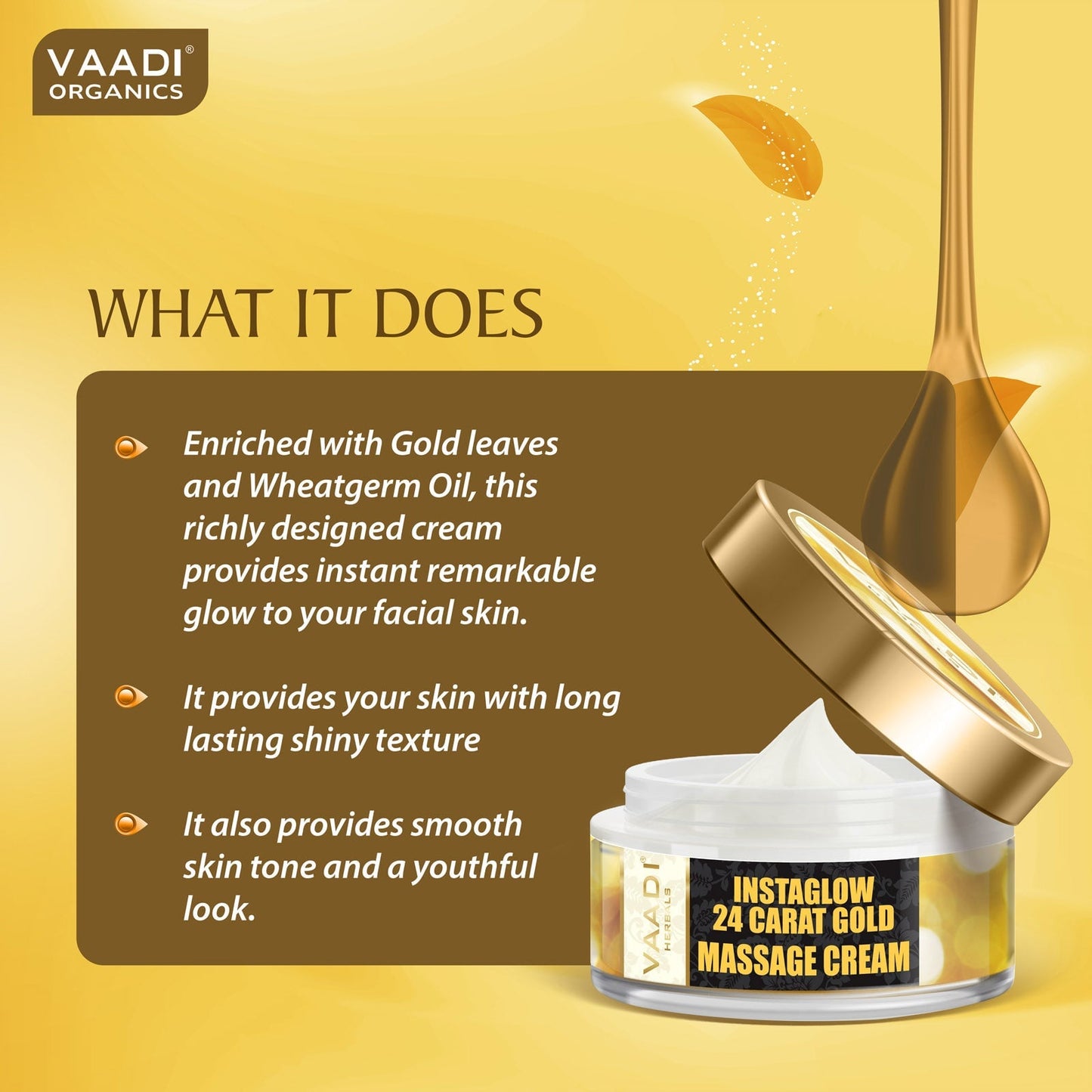 24 Carat Gold Massage Cream with Marigold & Wheatgerm Oil - Clears Oil & Impurities - Makes Skin Luminous ( 50 gms / 2oz)