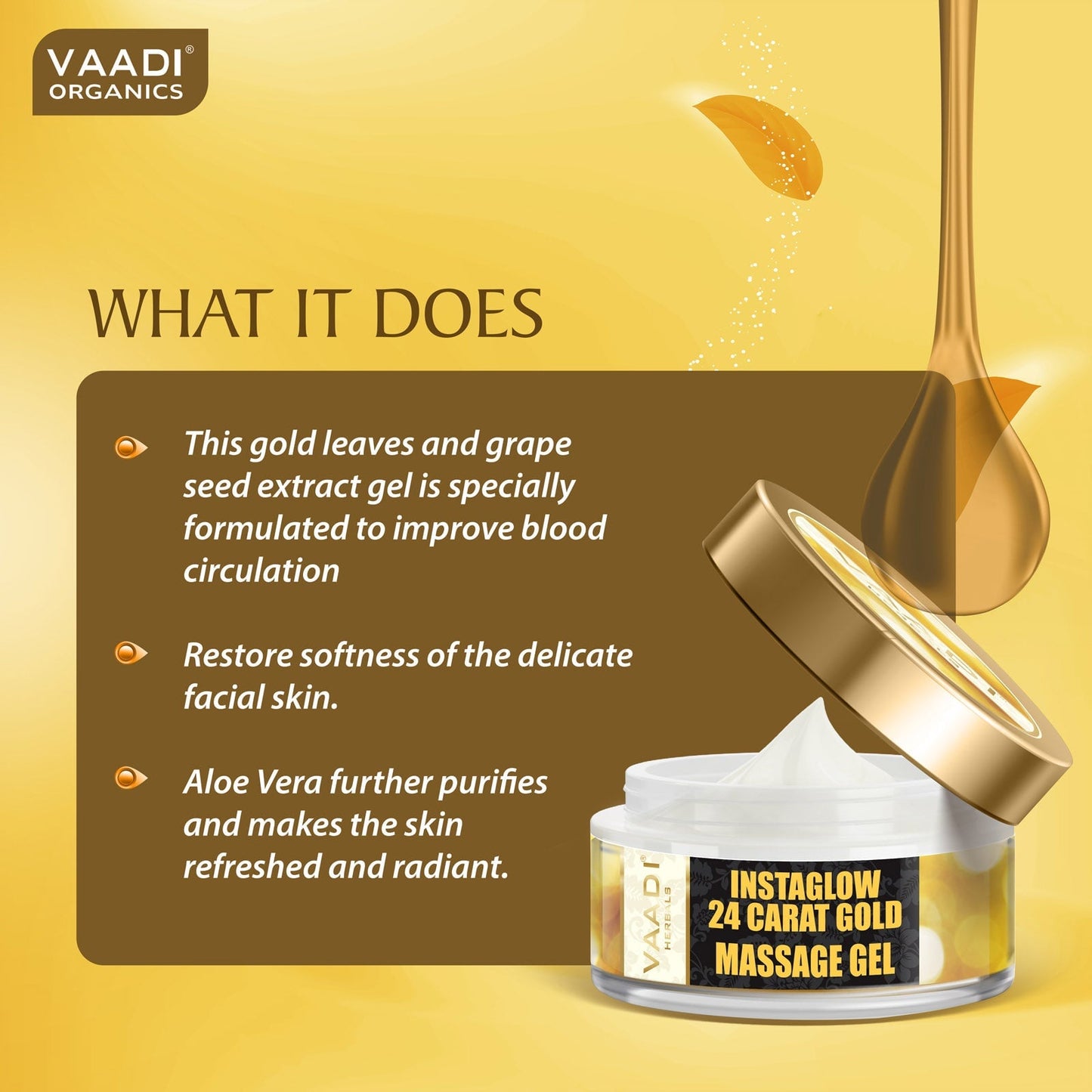 24 Carat Gold Massage Gel with Sandalwood & Turmeric - Clears Oil & Impurities - Makes Skin Luminous ( 50 gms / 2oz)
