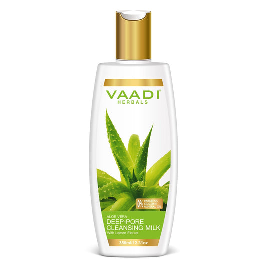 Organic Aloe Vera Deep Pore Cleansing Milk with Lemon Extract - Softens Skin (350 ml/ 12 fl oz)