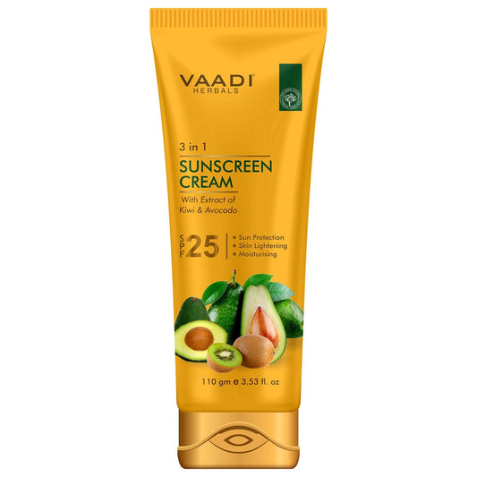 Sunscreen Cream SPF 25 with Kiwi & Avocado Extract - Protects & Nourishes Skin - Enhances Complexion (110 gms / 4 oz)