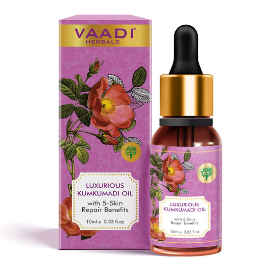 Luxurious Kumkumadi Oil (Pure Mix of Saffron, Sandalwood, Manjistha & Almond Oil) - Brightens Complexion (10 ml/ 0.33 oz)