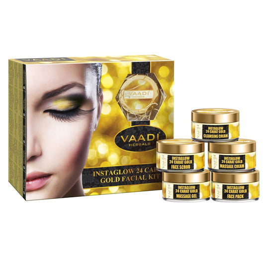 24 Carat Gold Facial Kit with Gold Leaves, Marigold & Wheatgerm Oil, Lemon Peel - Brightens Skin and Gives Glow (270 gms/9.6 oz)