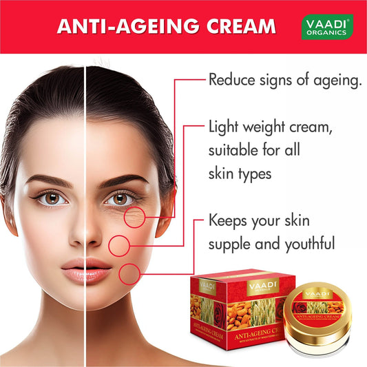 Anti Ageing Cream with Almond, Wheatgerm - Boosts Collagen & Delays Wrinkles - Keeps Skin Soft & Youthful ( 30 gms / 1.1 oz)