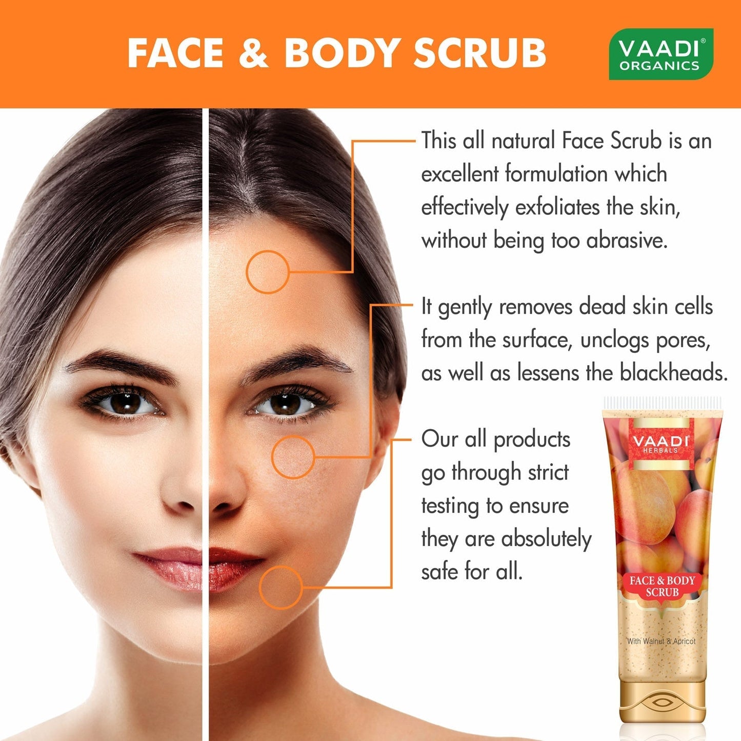 Face & Body Scrub with Walnut & Apricot - Exfoliates & Unclogs Pores (110 gms / 4 oz)