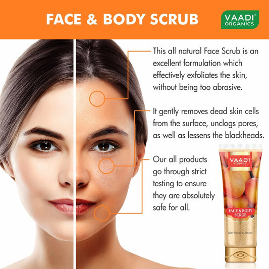 Face & Body Scrub with Walnut & Apricot - Exfoliates & Unclogs Pores (110 gms / 4 oz)
