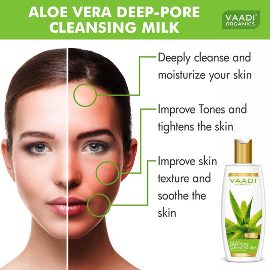 Organic Aloe Vera Deep Pore Cleansing Milk with Lemon Extract - Softens Skin (350 ml/ 12 fl oz)