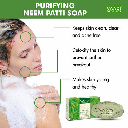 Organic Neem Soap with Pure Neem Leaves (Anti Bacterial) - Detoxifies Skin (6 x 75 gms / 2.7 oz)