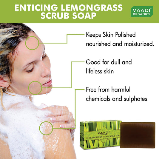 Enticing Organic Lemongrass Soap with Charcoal - Exfoliates & Polishes Skin (75 gms / 2.7 oz)