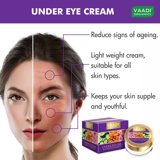 Under Eye Cream with Almond Oil & Cucumber Extract - Reduces Puffiness (30 gms /1.1 oz)