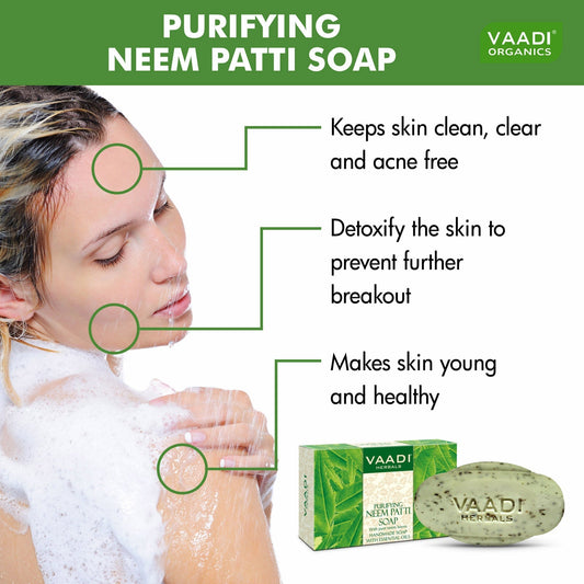 Organic Neem Soap with Pure Neem Leaves (Anti Bacterial) - Detoxifies Skin (75 gms / 2.7 oz)