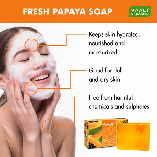 Organic Fresh Papaya Soap - Clears Impurities off Skin - Evens Skin Tone (75 gms / 2.7 oz)