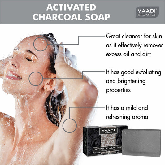 Activated Charcoal Soap - Detoxifies Skin - Brightens The Skin Tone (3 x 75 gms / 2.7 oz)
