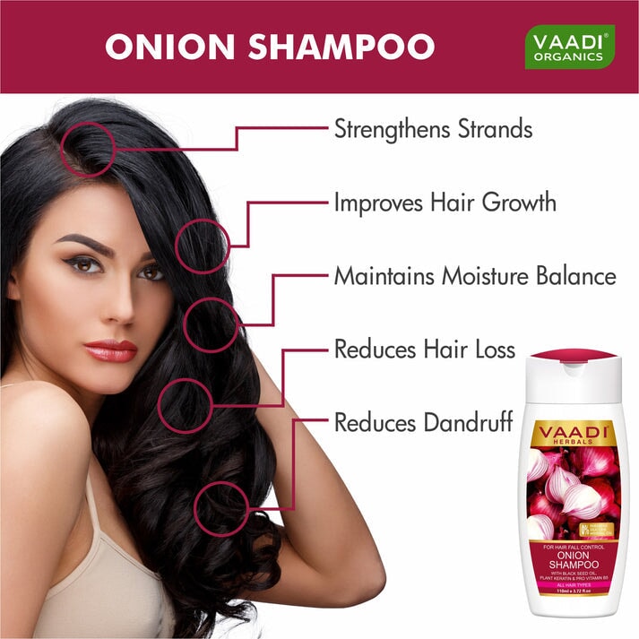 Organic Onion Shampoo with Black Seed Oil, Plant Keratin & PRO Vitamin B5 (110 ml/4 fl oz)