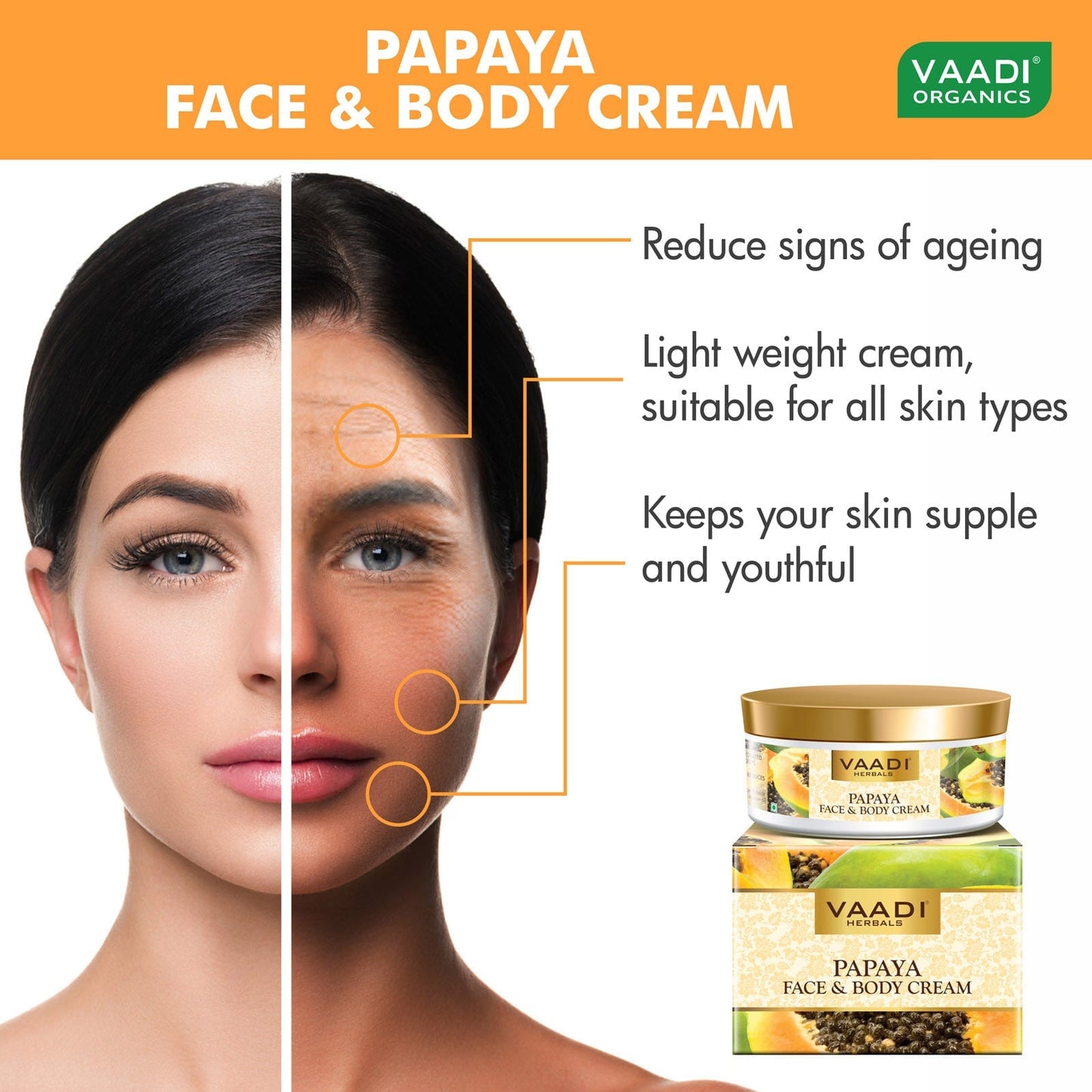 Papaya Face & Body Cream - Maintains Skin Elasticity - Keeps Skin Youthful (150 gms/ 5.3 oz)