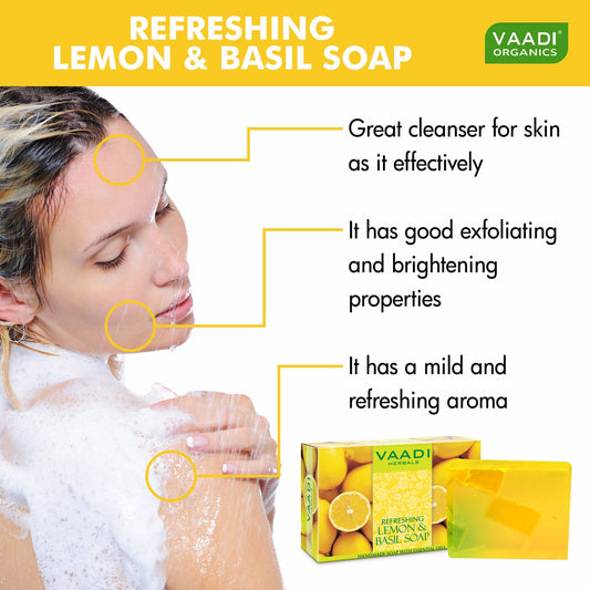 Refreshing Organic Lemon & Basil Soap - Tones & Brightens Skin (3 x 75 gms / 2.7 oz)