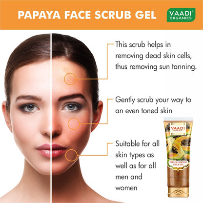 Papaya Scrub Gel with Honey & Saffron - Reduces Tan - Smoothens Skin Texture - Makes Skin Flawless (110 gms / 4 oz)