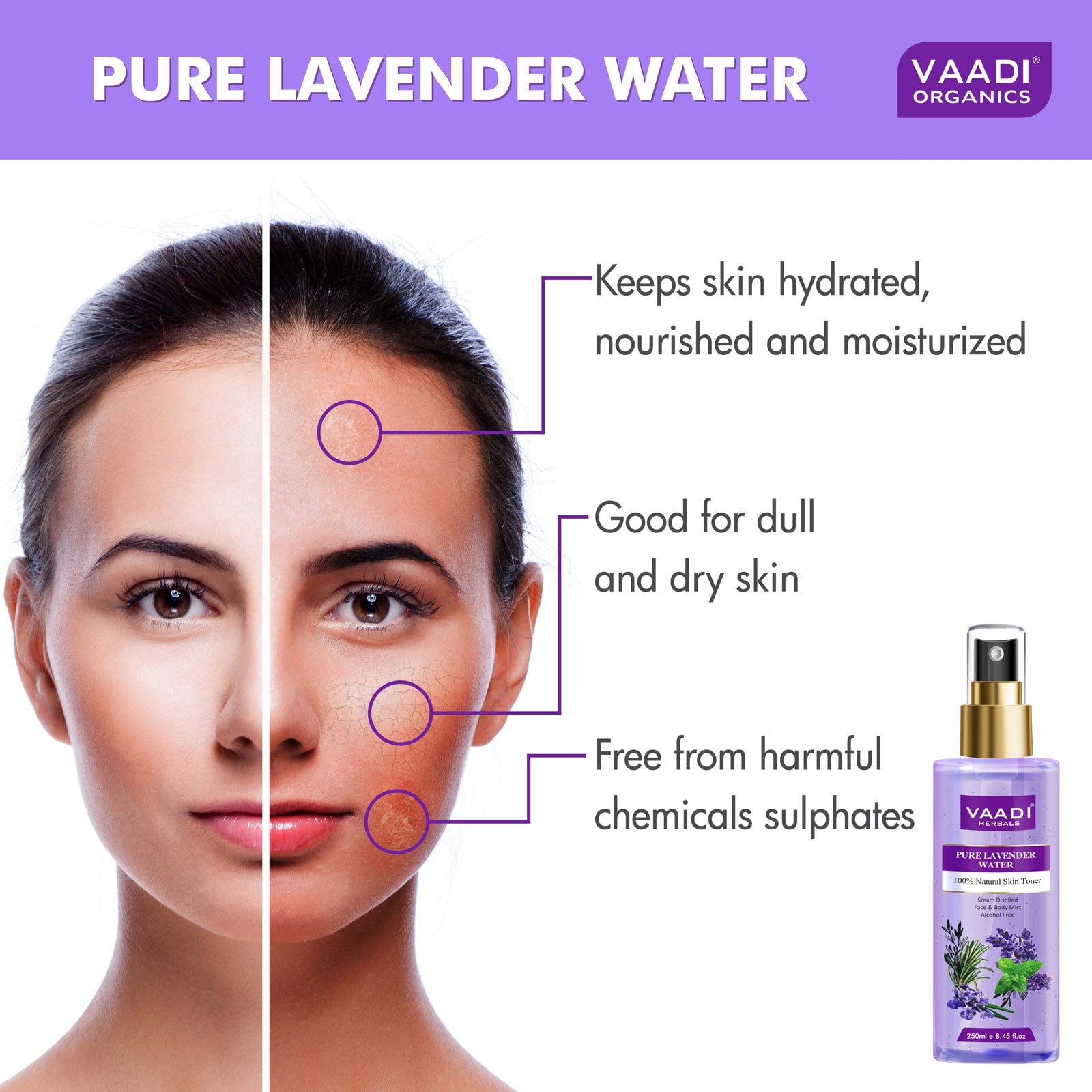 Pack of 2 Skin Toners - Lavender Water and Aloe Vera & Cucumber Mist - 100% Natural & Pure (2 x 250 ml / 8.5 fl oz)