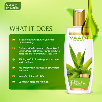 Organic Aloe Vera Deep Pore Cleansing Milk with Lemon Extract - Softens Skin (350 ml/ 12 fl oz)