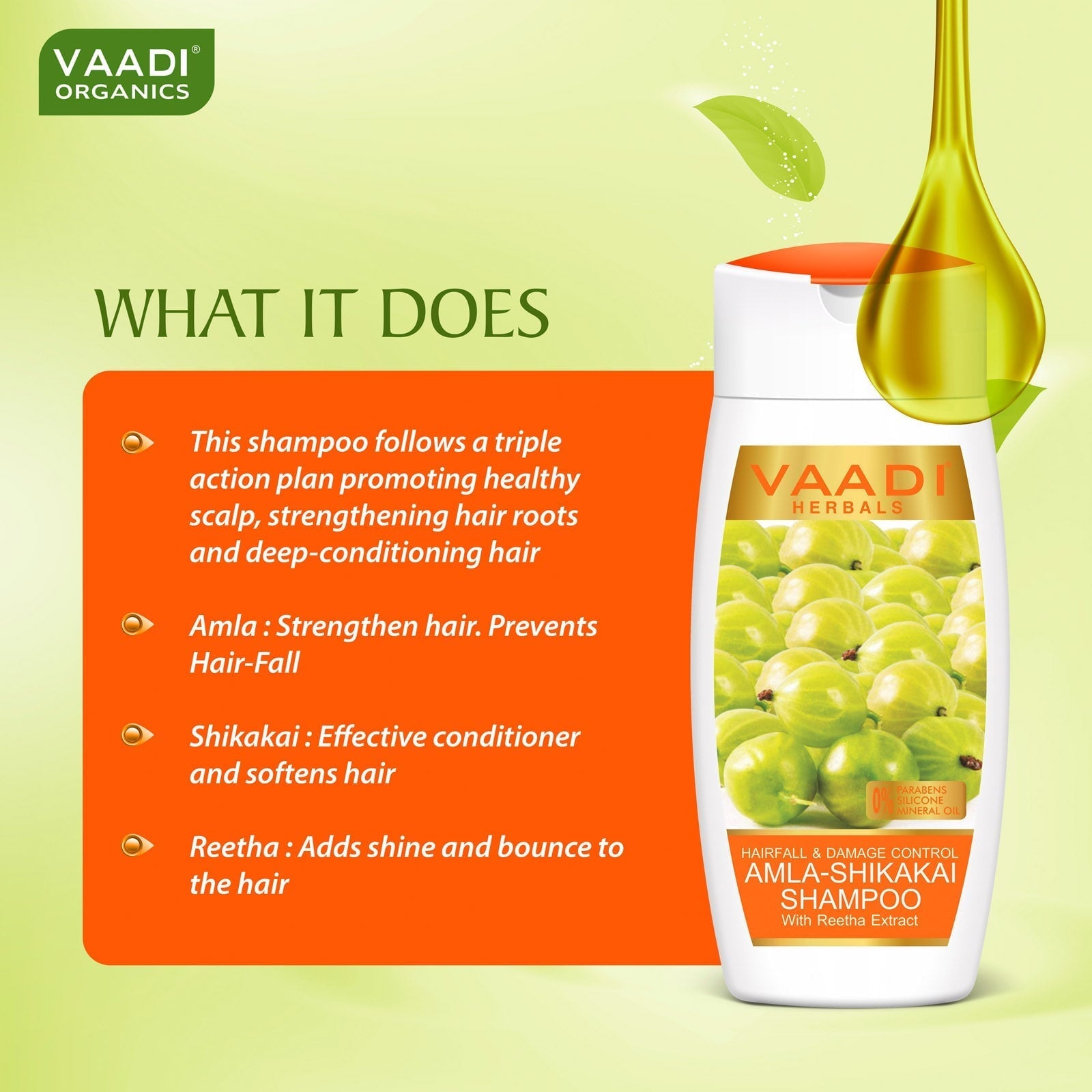 Hairfall & Damage Control Organic Shampoo (Indian Gooseberry Extract) (3 x 110 ml/4 fl oz)