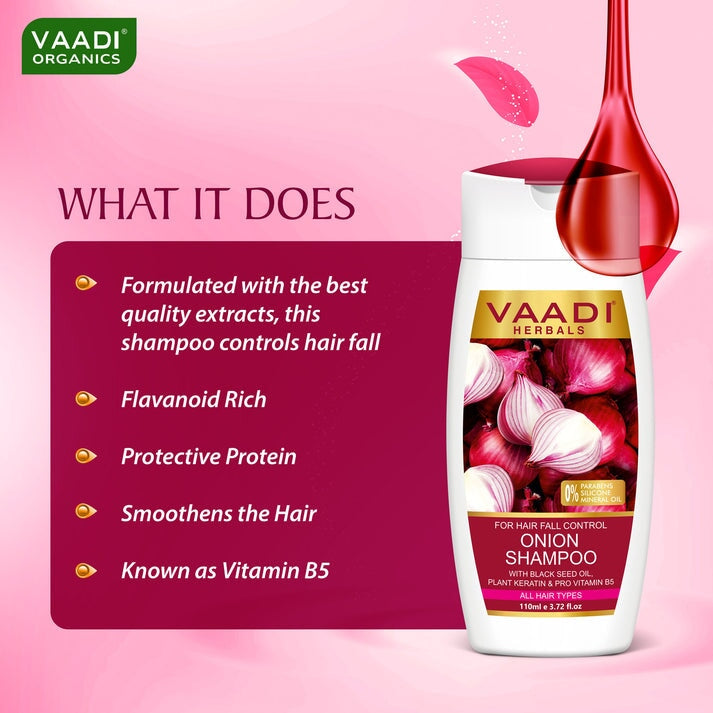 Organic Onion Shampoo with Black Seed Oil, Plant Keratin & PRO Vitamin B5 (110 ml/4 fl oz)
