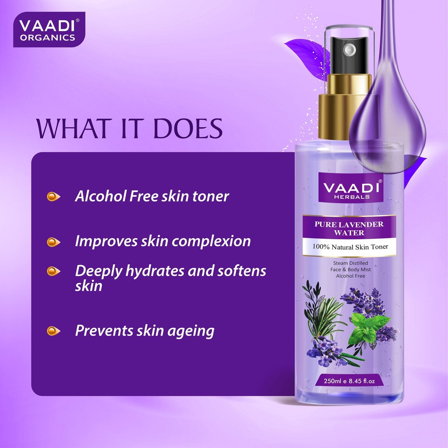 Pack of 2 Skin Toners - Lavender Water and Aloe Vera & Cucumber Mist - 100% Natural & Pure (2 x 250 ml / 8.5 fl oz)