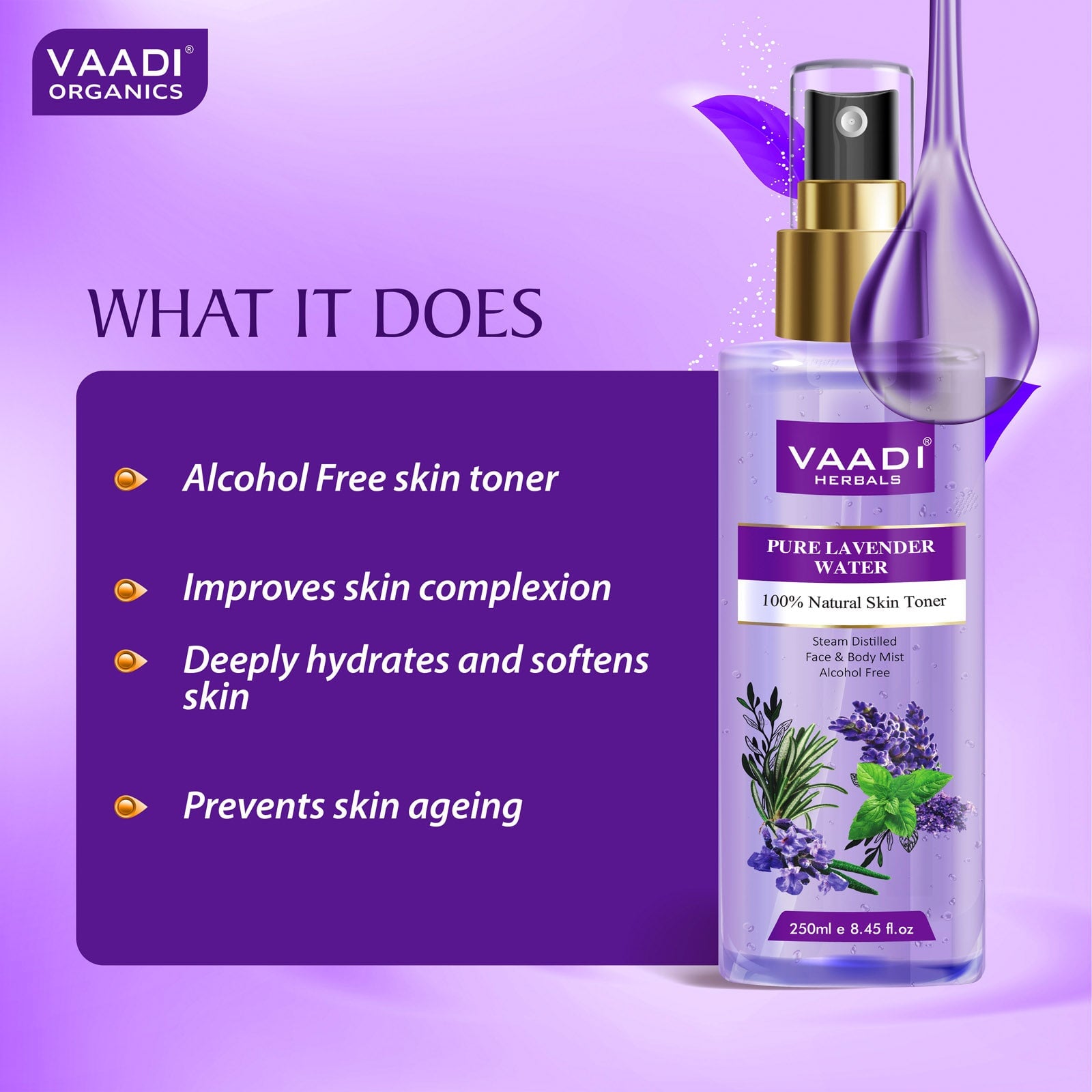 Pack of 2 Skin Toners - Lavender Water and Aloe Vera & Cucumber Mist - 100% Natural & Pure (2 x 250 ml / 8.5 fl oz)