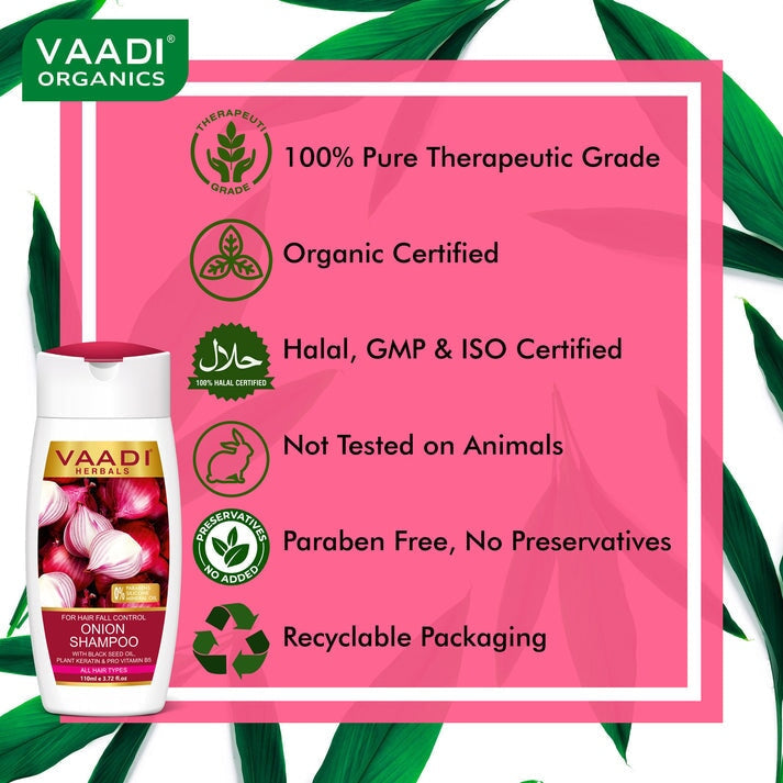 Organic Onion Shampoo with Black Seed Oil, Plant Keratin & PRO Vitamin B5 (110 ml/4 fl oz)