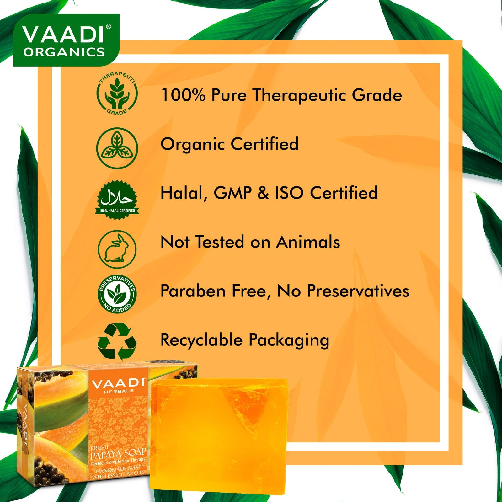 Organic Fresh Papaya Soap - Clears Impurities off Skin - Evens Skin Tone (75 gms / 2.7 oz)
