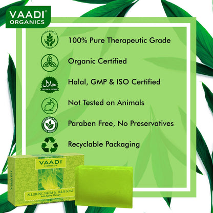Organic Neem Soap with Pure Neem Leaves (Anti Bacterial) - Detoxifies Skin (3 x 75 gms / 2.7 oz)