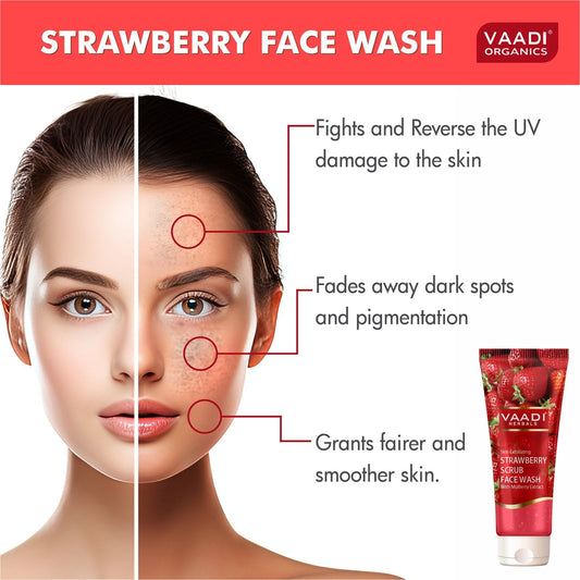 Skin Exfoliating Organic Strawberry Scrub Face Wash with Mulberry Extract (4 x 60ml/ 21.1 fl oz)