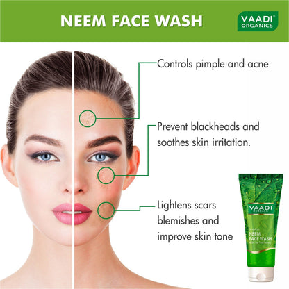 Anti Acne Anti Bacterial Organic Neem Face Wash with Tea Tree Extract - Controls Acne ( 4 x 60 ml/2.1 fl oz)