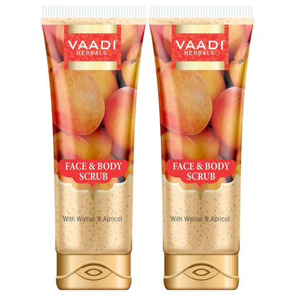 Organic Face & Body Scrub with Walnut & Apricot - Exfoliates & Unclogs Pores ( 2 x 110 gms / 4 oz)
