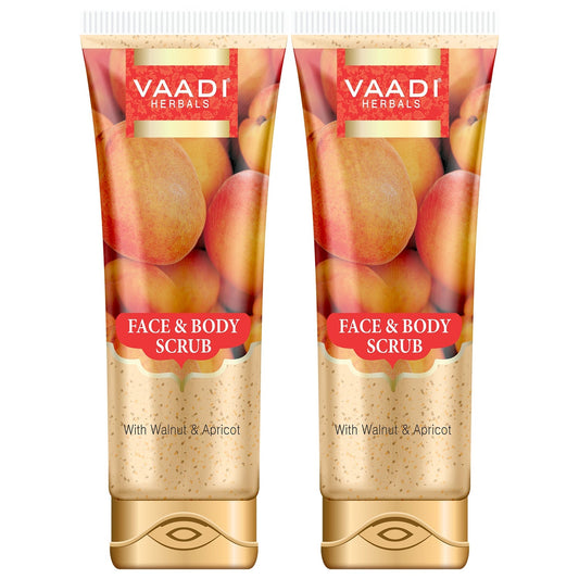Organic Face & Body Scrub with Walnut & Apricot - Exfoliates & Unclogs Pores ( 2 x 110 gms / 4 oz)