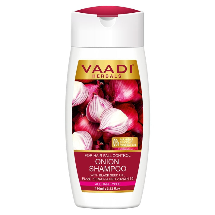 Organic Onion Shampoo with Black Seed Oil, Plant Keratin & PRO Vitamin B5 (110 ml/4 fl oz)