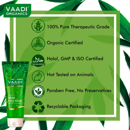 Anti Acne Anti Bacterial Organic Neem Face Wash with Tea Tree Extract - Controls Acne ( 4 x 60 ml/2.1 fl oz)